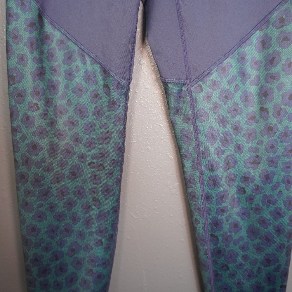 Joy Lab Womens Navy Blue And Green Leopard Mesh Yoga Workout Leggings Size XL - Picture 3 of 6